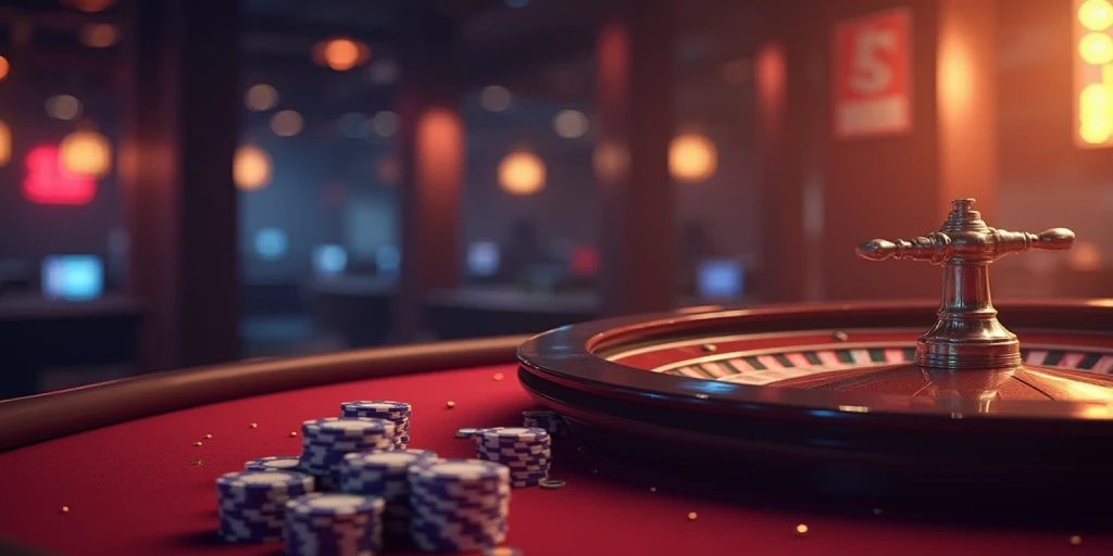 Poker table with casino roulette chips
